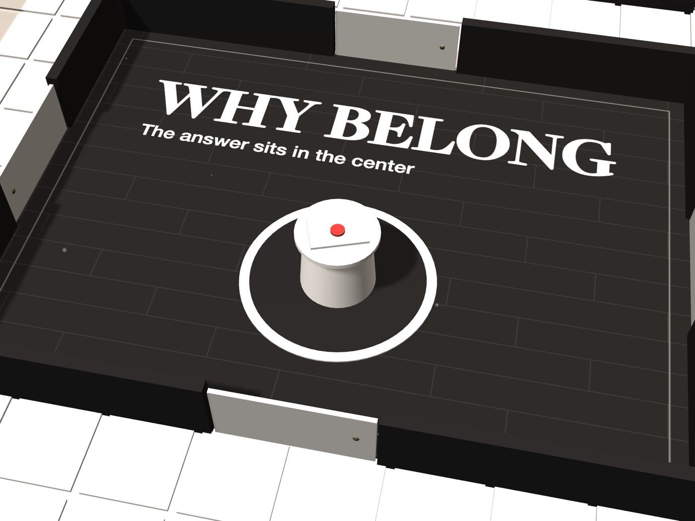 Close-up of the Belonging Board: the Why Belong room at the center of the house.